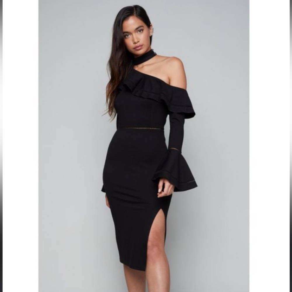 Bebe Tricia one shoulder ruffle dress